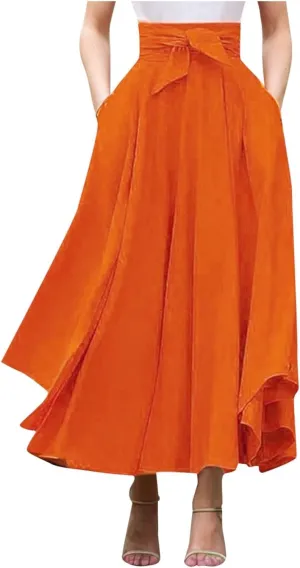 Elegant High Waist Skirt for Women Casual Bohemian Maxi Skirt with Pockets Asymmetrical Hem Womens Denim Skirts