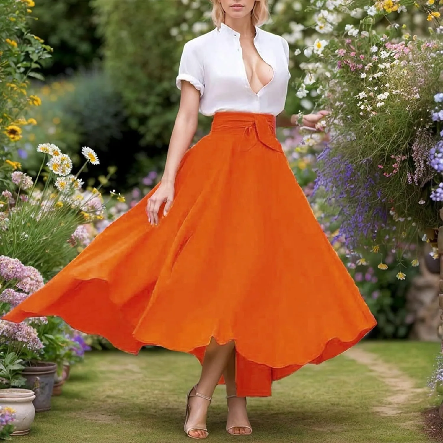 Elegant High Waist Skirt for Women Casual Bohemian Maxi Skirt with Pockets Asymmetrical Hem Womens Denim Skirts