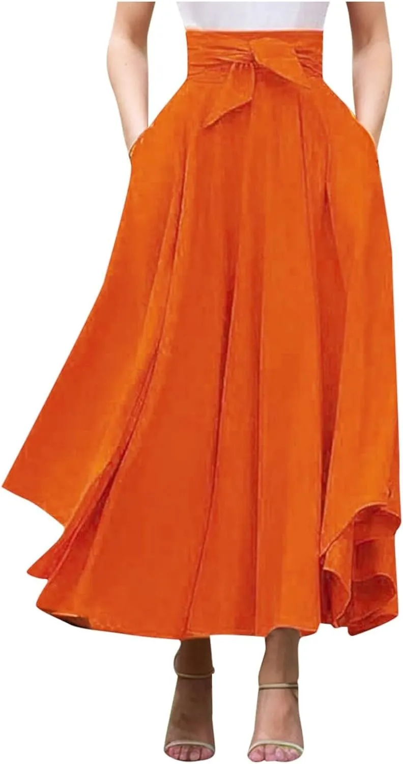 Elegant High Waist Skirt for Women Casual Bohemian Maxi Skirt with Pockets Asymmetrical Hem Womens Denim Skirts
