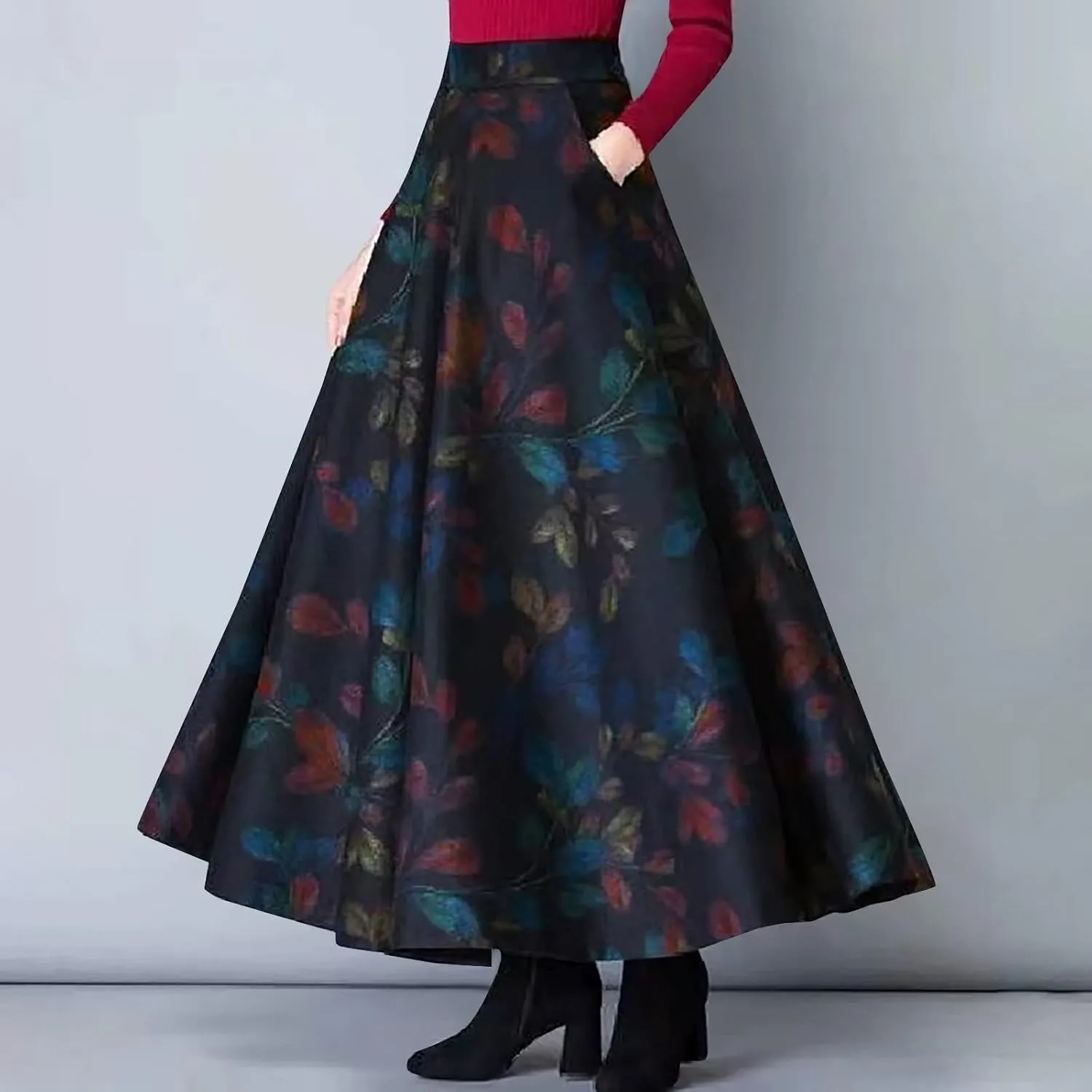 Fall Skirts for Women 2024 Long Length Casual Maxi Skirts Floral Print Plaid Beach Party Holiday Boho Skirt