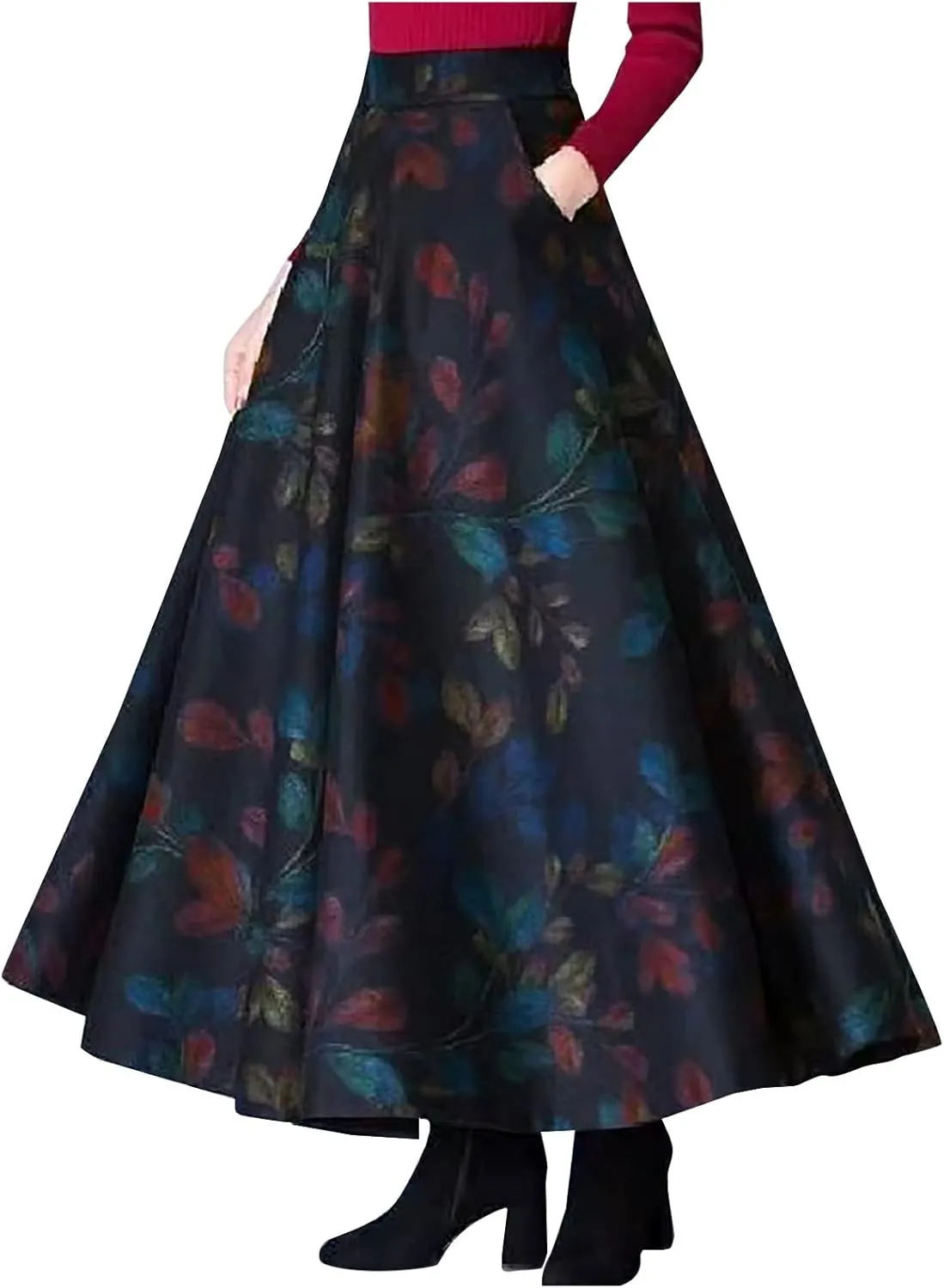 Fall Skirts for Women 2024 Long Length Casual Maxi Skirts Floral Print Plaid Beach Party Holiday Boho Skirt