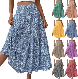 fanmpghleoo Long Skirts for Women Boho Beach Vacation Tiered Maxi Skirt Summer Bohemian High Waisted Skirts A Line Midi Skirt