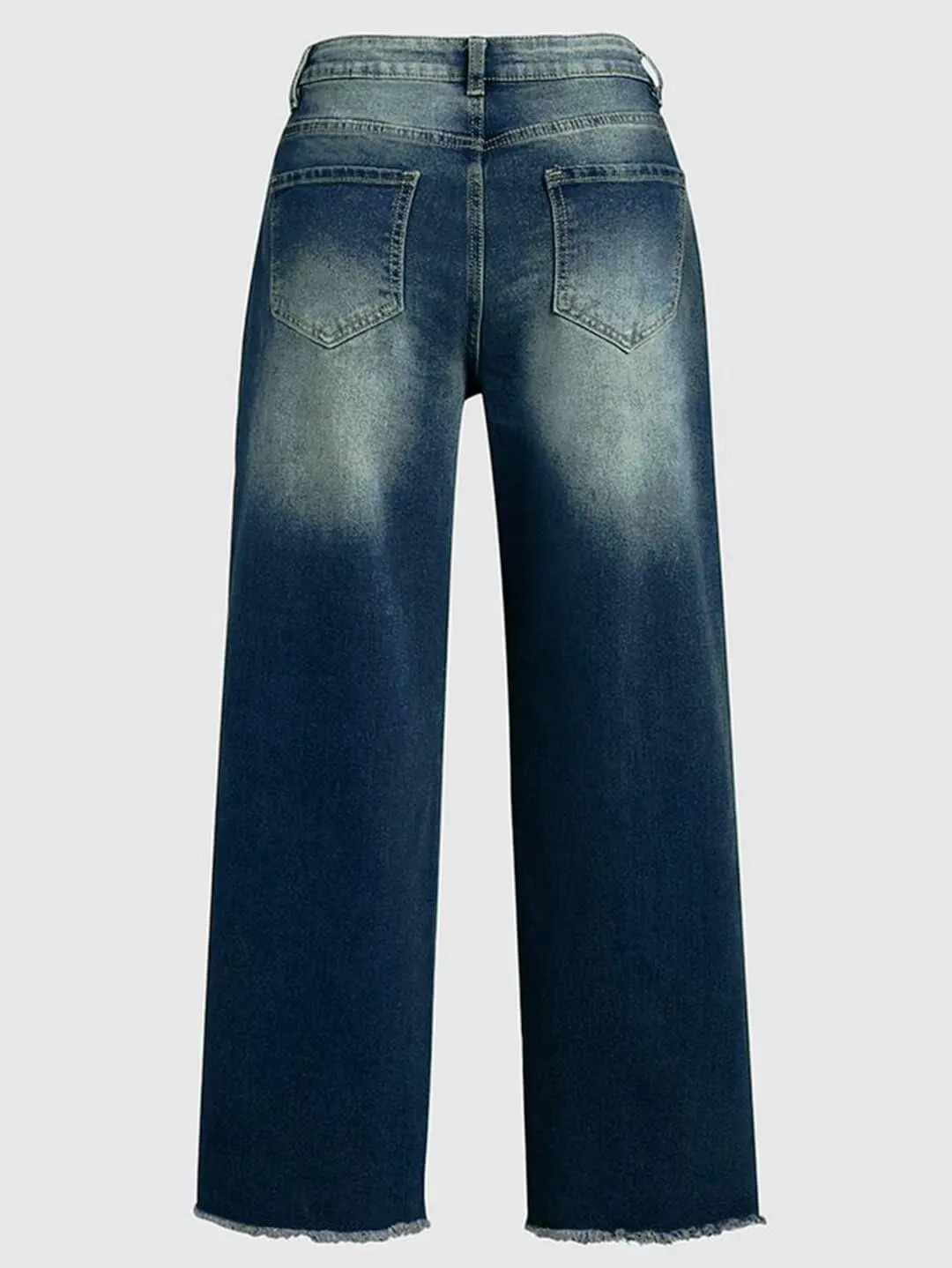 Flamingals Straight Wide Leg Jeans for Women Mid Waisted Casual Raw Hem Denim Capris Pants with Pockets