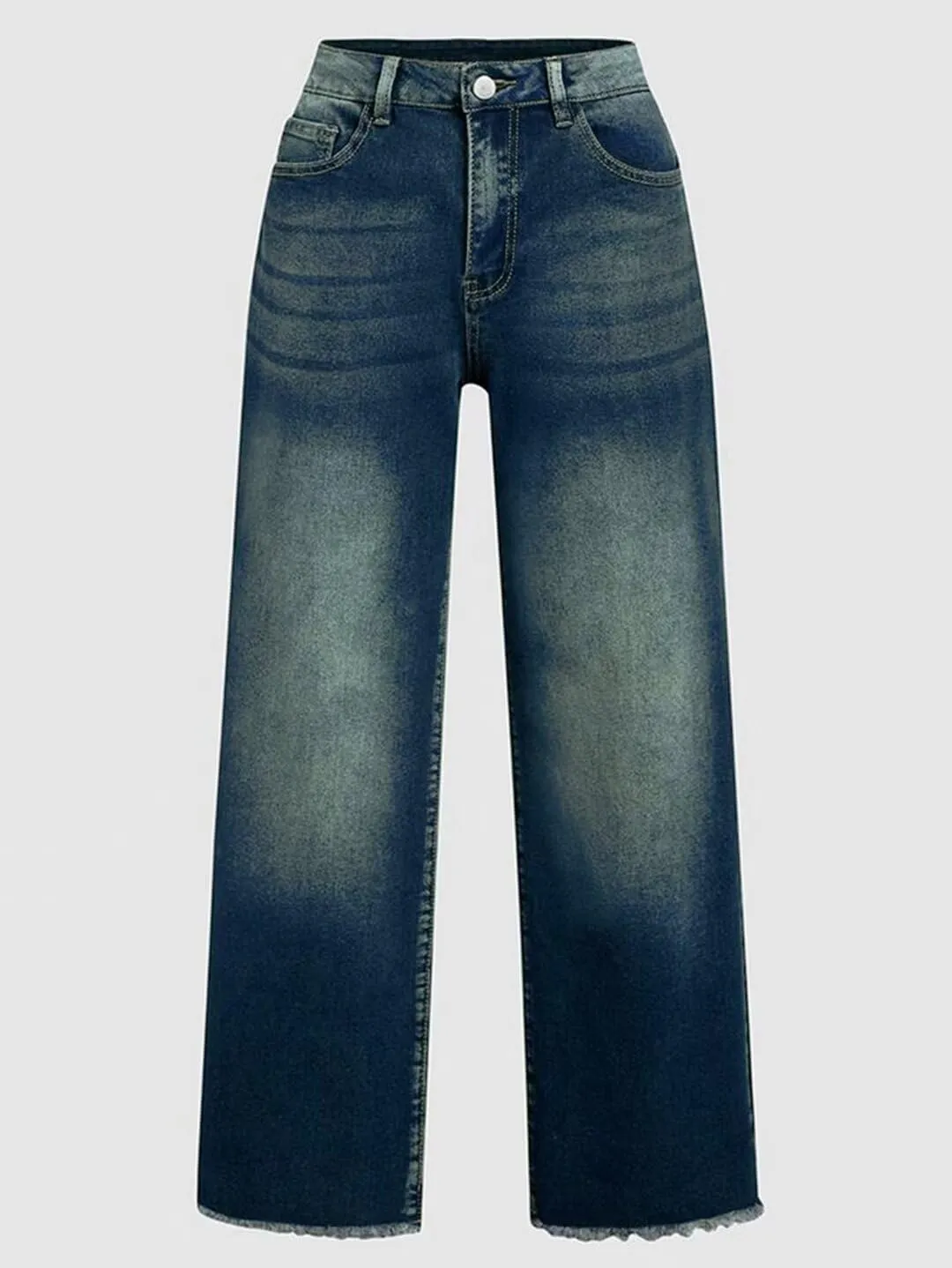 Flamingals Straight Wide Leg Jeans for Women Mid Waisted Casual Raw Hem Denim Capris Pants with Pockets