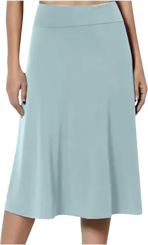 Flared Skirt for Women A Line Midi Skirt Elastic High Waist Wool Skirt Knee Length Circle Skirt Business Casual Skirt