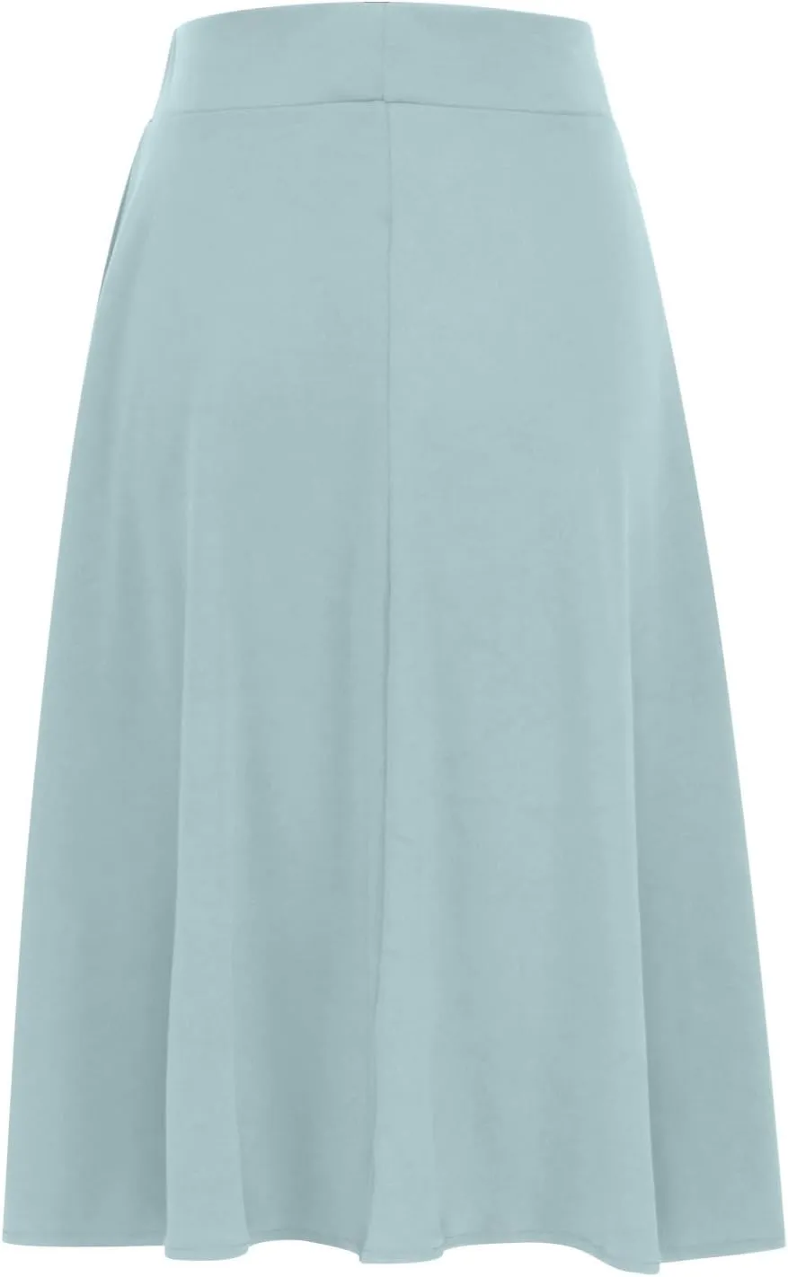 Flared Skirt for Women A Line Midi Skirt Elastic High Waist Wool Skirt Knee Length Circle Skirt Business Casual Skirt