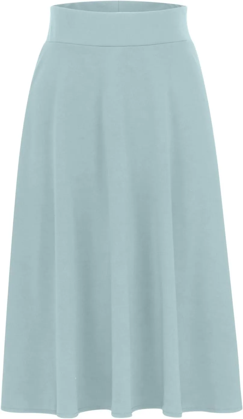 Flared Skirt for Women A Line Midi Skirt Elastic High Waist Wool Skirt Knee Length Circle Skirt Business Casual Skirt