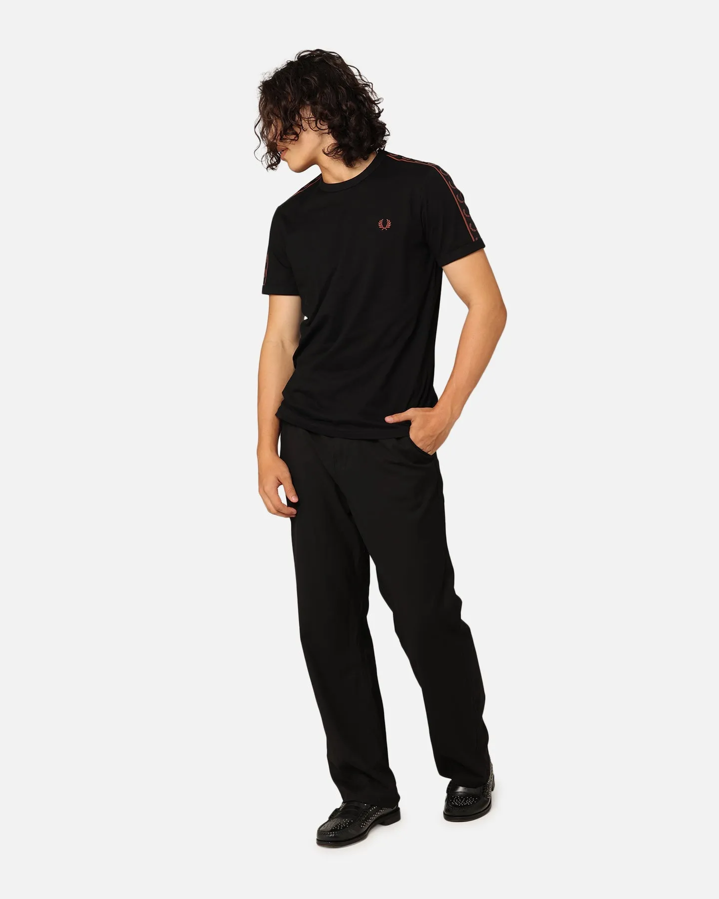 Fred Perry Contrast Tape Ringer T-Shirt Black/Whisky Brown