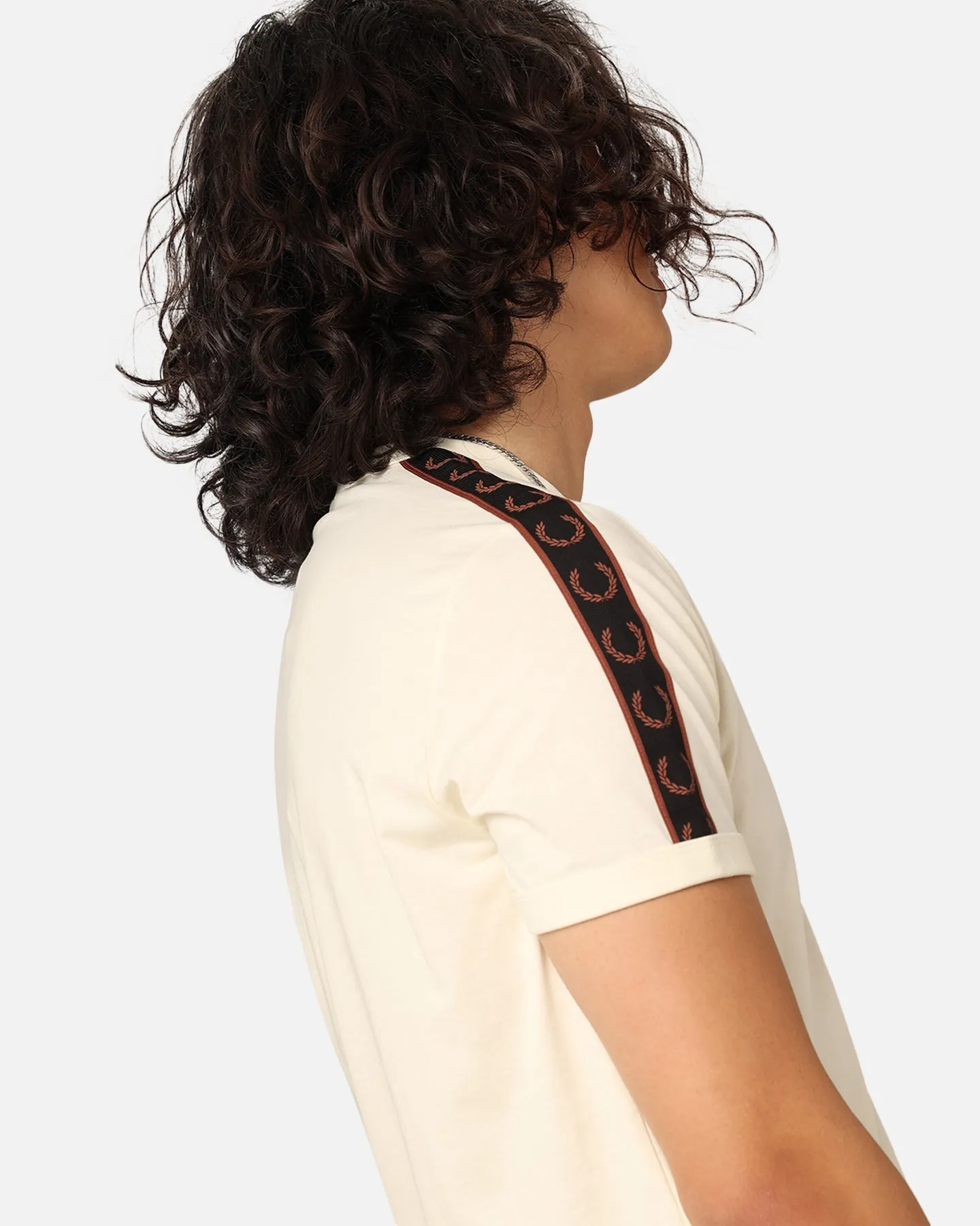 Fred Perry Contrast Tape Ringer T-Shirt Ecru/Whisky Brown