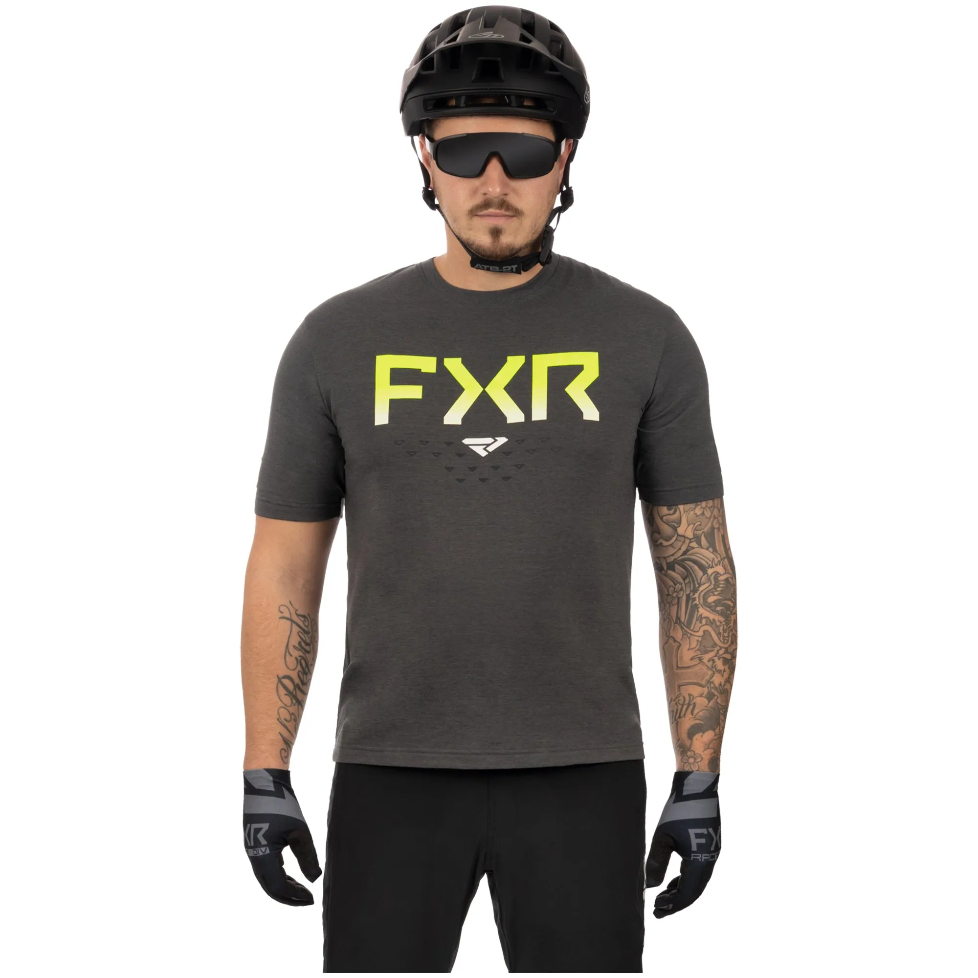 FXR Helium Tech Short Sleeve Jersey T-Shirt Charcoal Heather/HiVis