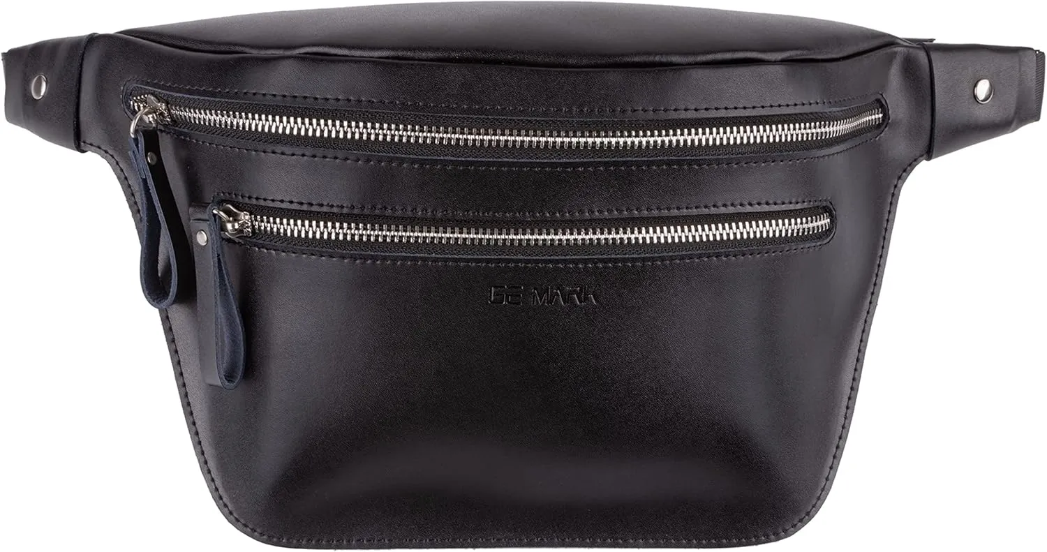 Genuine Leather Waist Bag, Fanny Pack Belt Bag (Black)