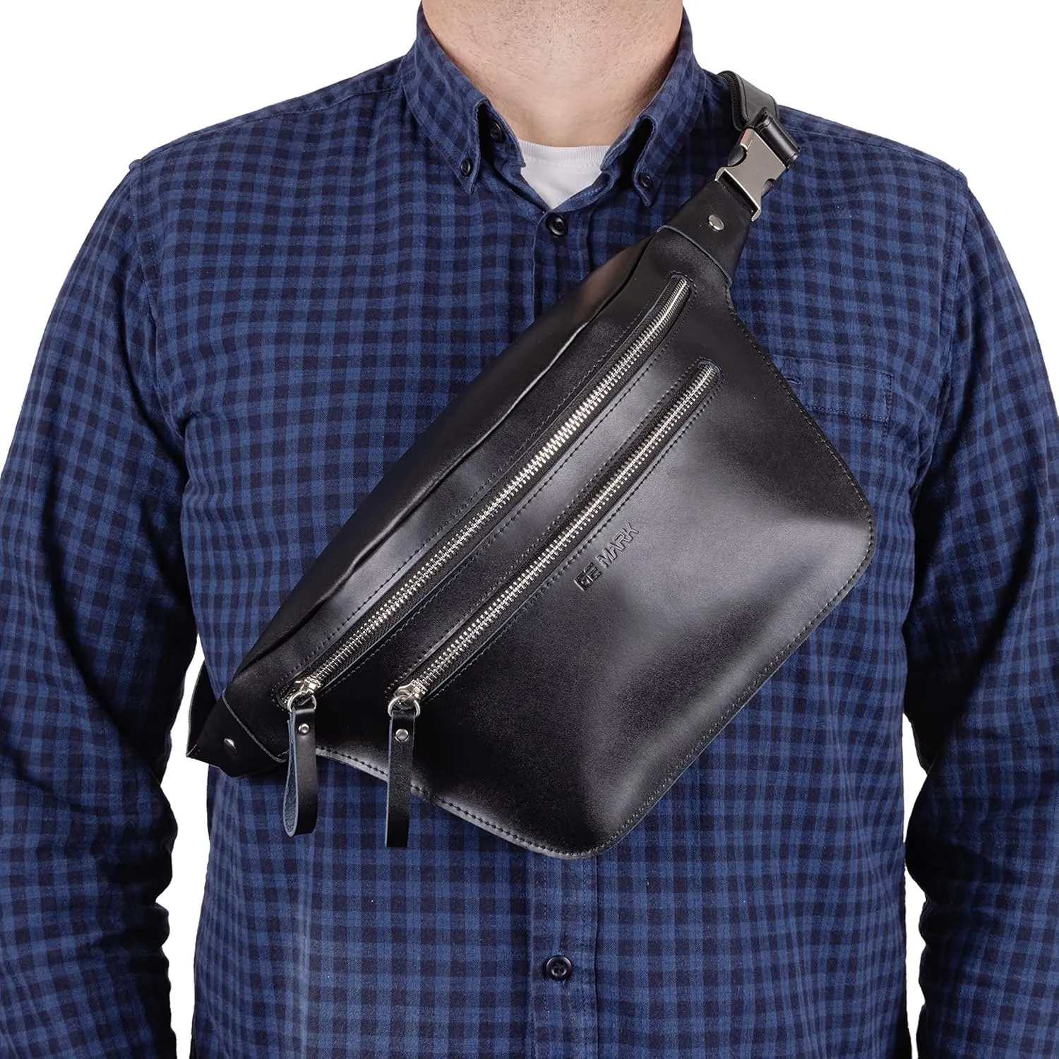 Genuine Leather Waist Bag, Fanny Pack Belt Bag (Black)