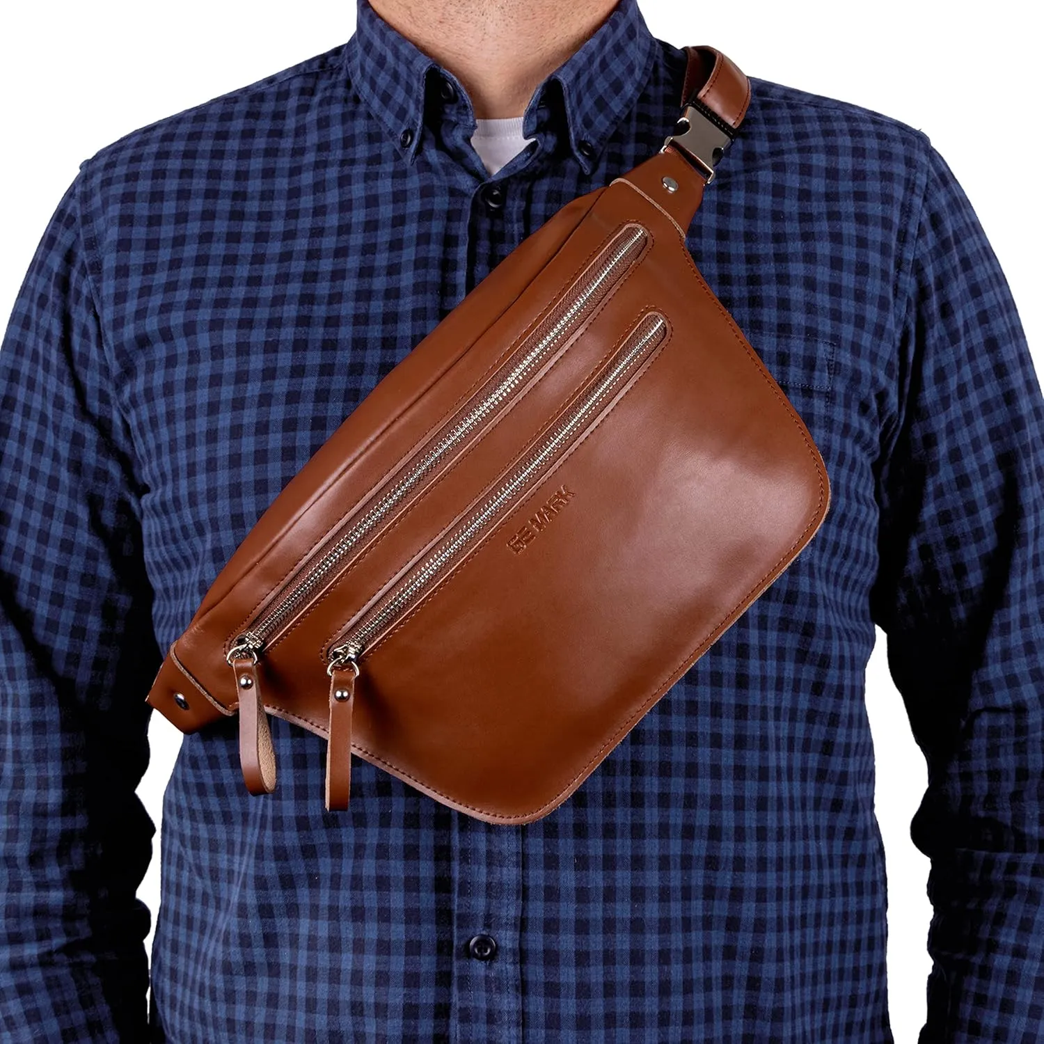 Genuine Leather Waist Bag, Fanny Pack Belt Bag (Brown)