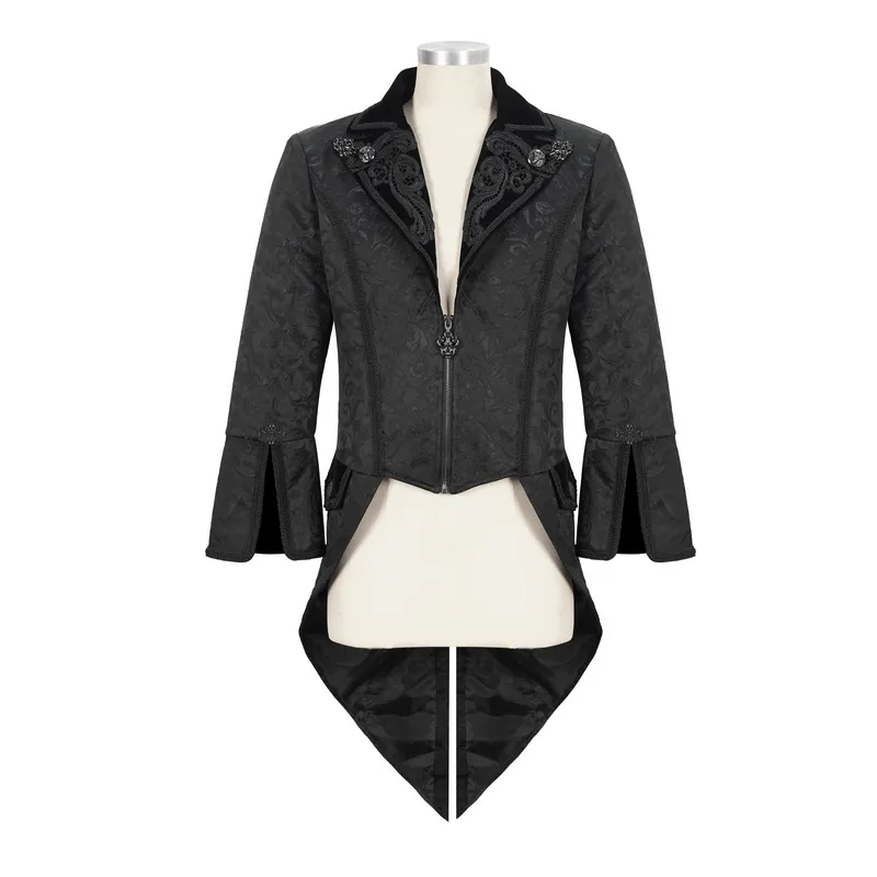 Gothic Pattern Swallowtail Coat / Men's Flared Sleeves Zipper Tailcoat