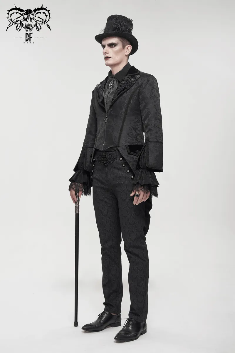 Gothic Pattern Swallowtail Coat / Men's Flared Sleeves Zipper Tailcoat