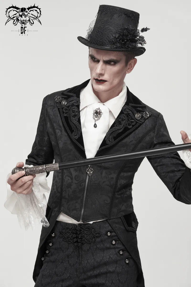 Gothic Pattern Swallowtail Coat / Men's Flared Sleeves Zipper Tailcoat