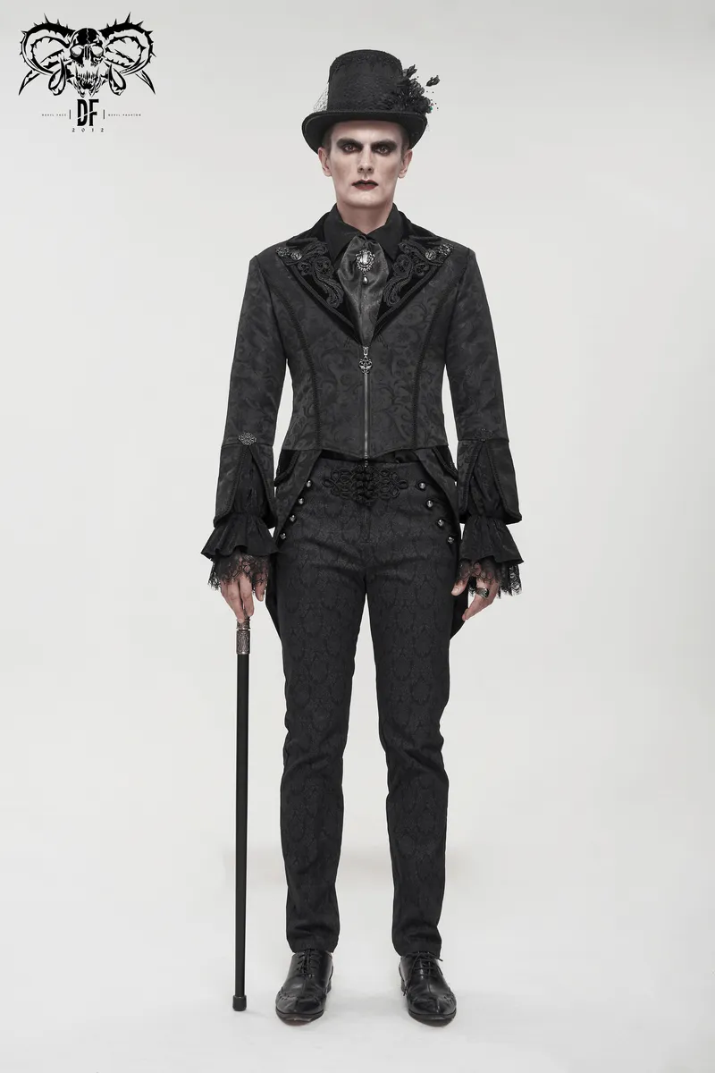 Gothic Pattern Swallowtail Coat / Men's Flared Sleeves Zipper Tailcoat