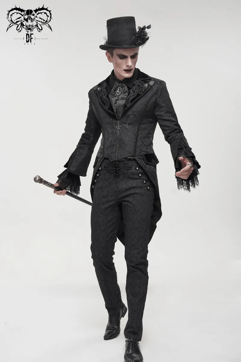 Gothic Pattern Swallowtail Coat / Men's Flared Sleeves Zipper Tailcoat