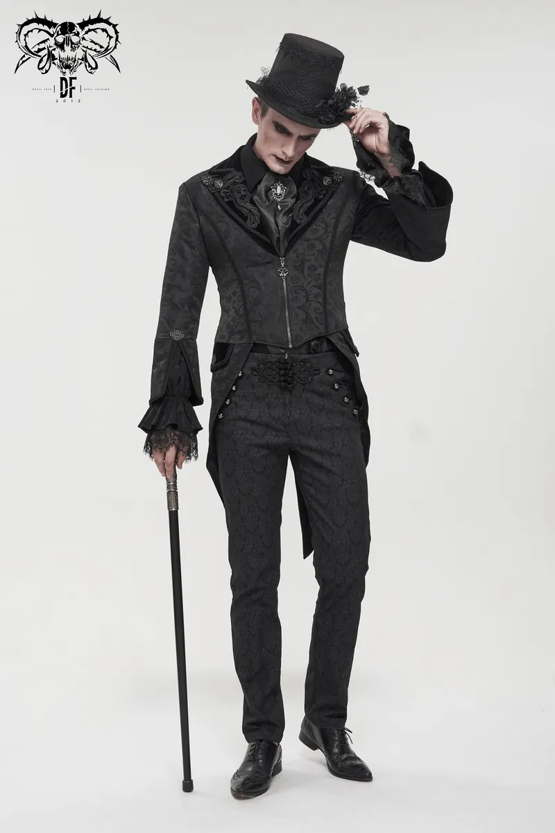 Gothic Pattern Swallowtail Coat / Men's Flared Sleeves Zipper Tailcoat