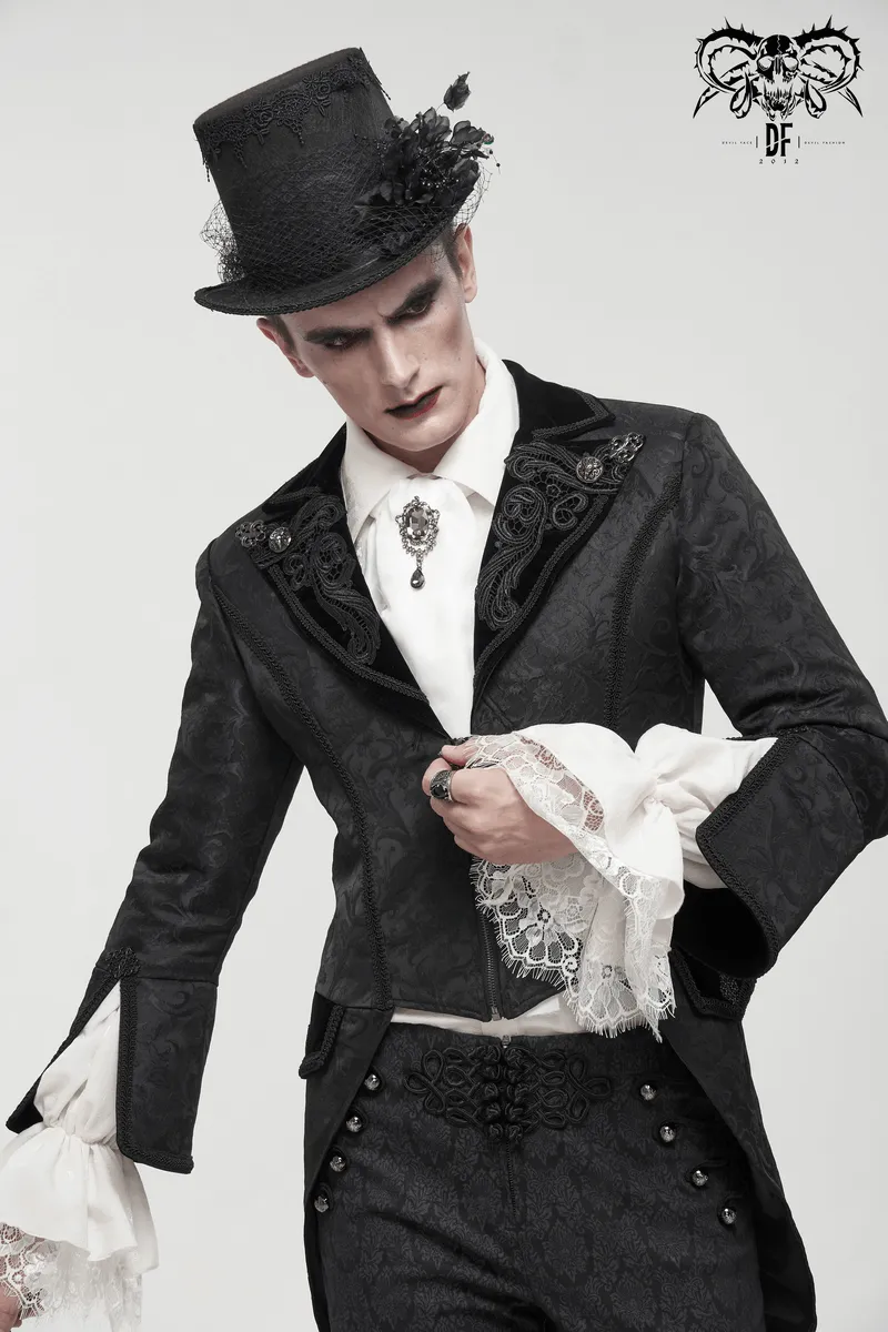 Gothic Pattern Swallowtail Coat / Men's Flared Sleeves Zipper Tailcoat