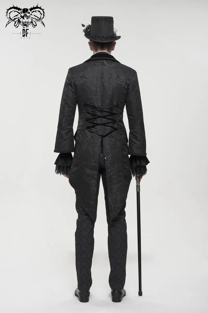 Gothic Pattern Swallowtail Coat / Men's Flared Sleeves Zipper Tailcoat