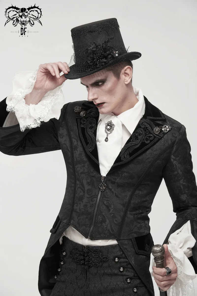 Gothic Pattern Swallowtail Coat / Men's Flared Sleeves Zipper Tailcoat