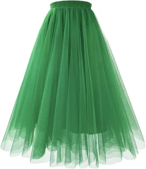 HGps8w Women's A-Line Fairy Elastic Waist Tulle Midi Skirt Elegant Multilayer Mesh Lace Tulle Tutu Skirts for Dance Party