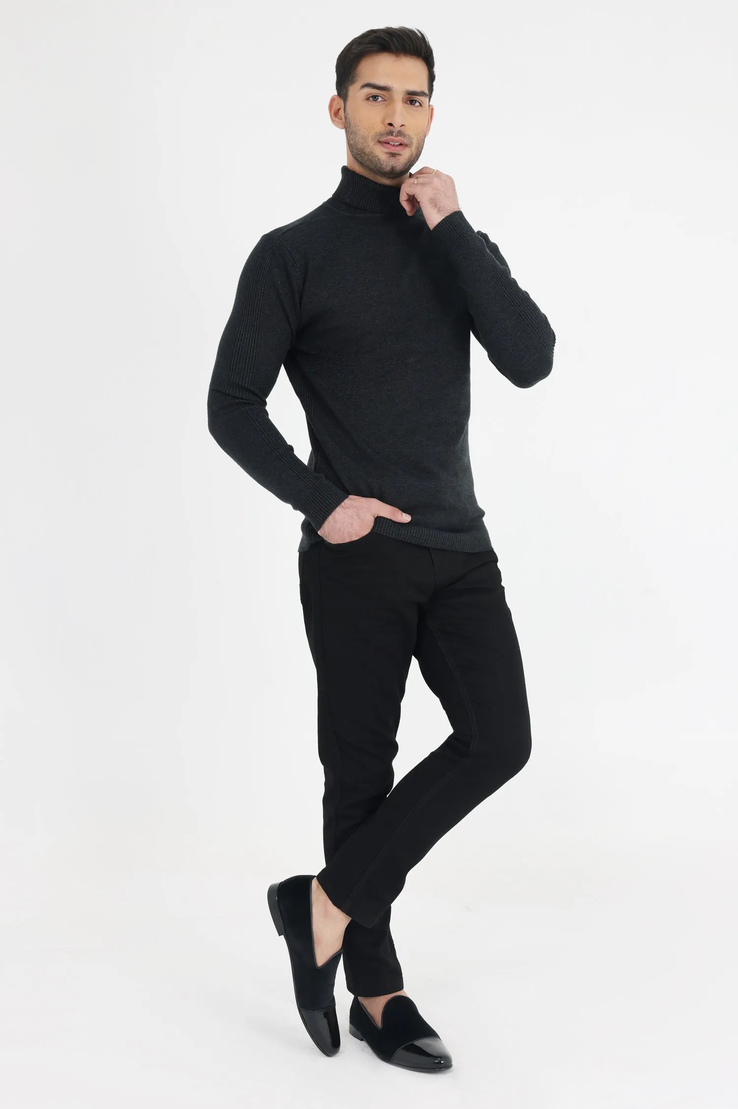HIGH NECK SWEATER-DK-GREY