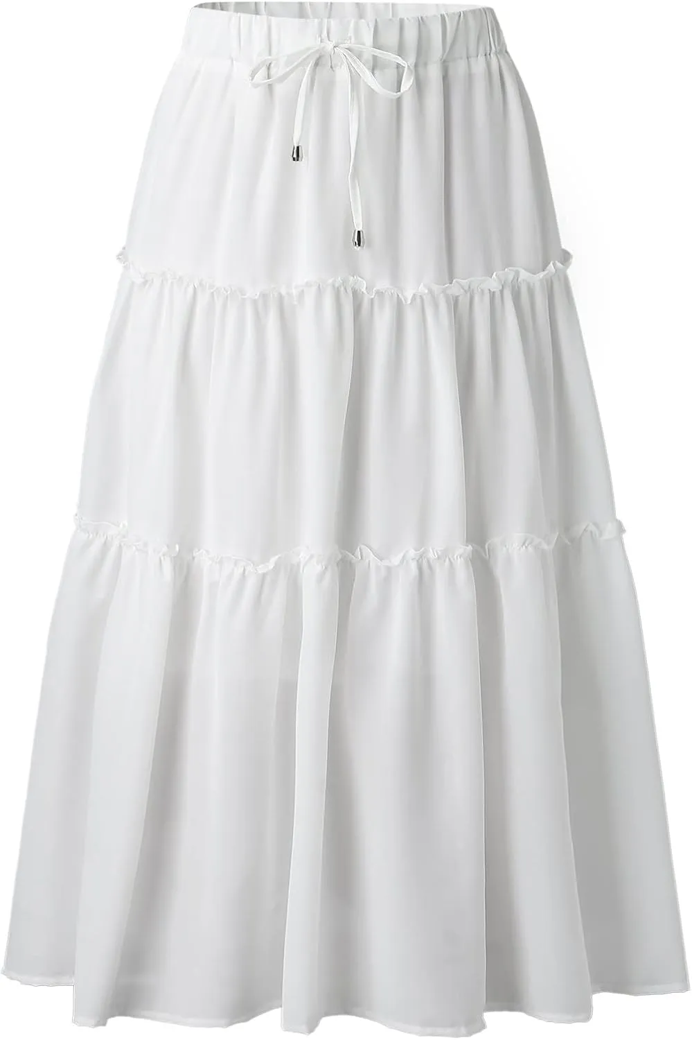 High Waisted Skirts for Women Bohemian Flowy A-Line Midi Length Casual Skirt Tiered Ruffles and Elastic Waistband