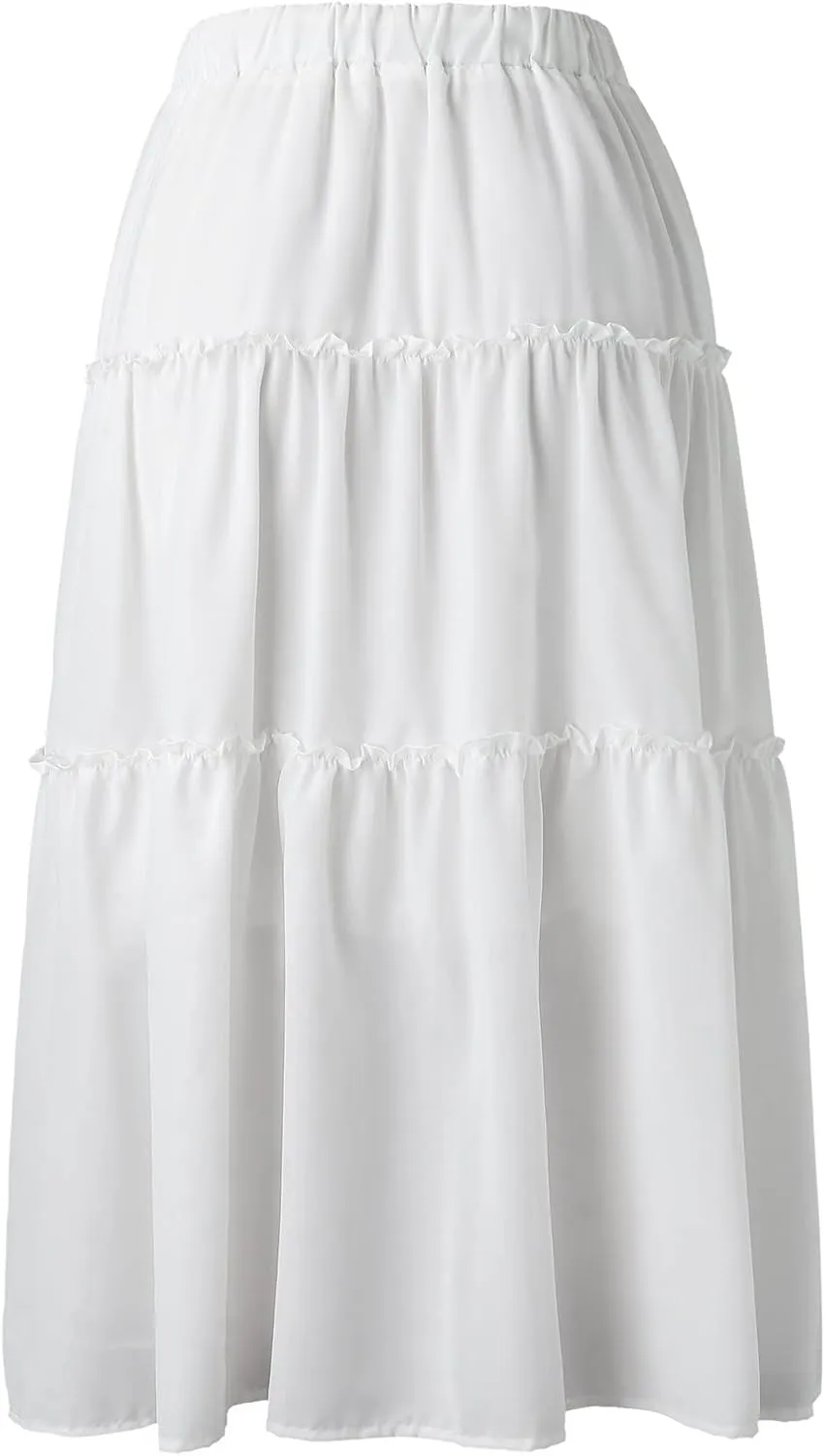 High Waisted Skirts for Women Bohemian Flowy A-Line Midi Length Casual Skirt Tiered Ruffles and Elastic Waistband