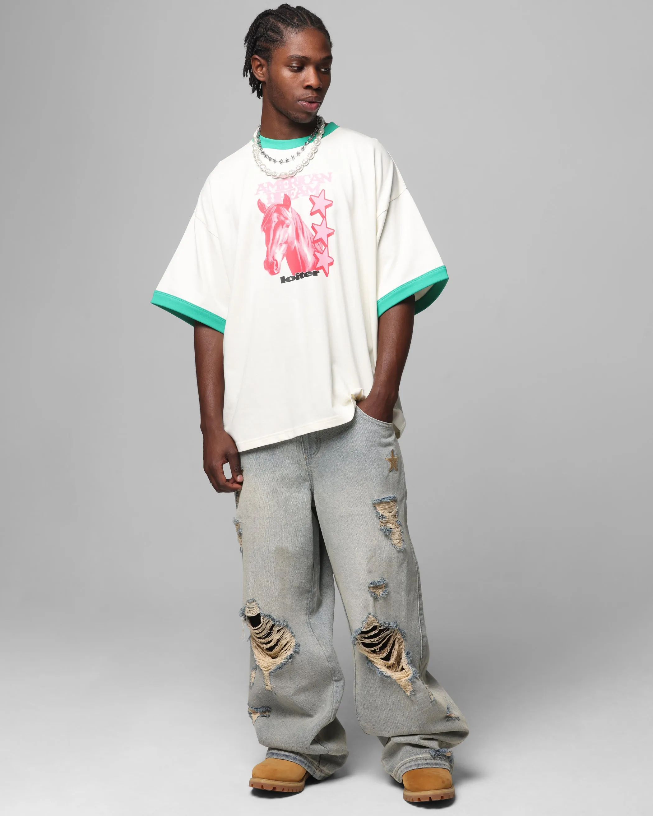 Loiter Western Front Ringer T-Shirt White/Green