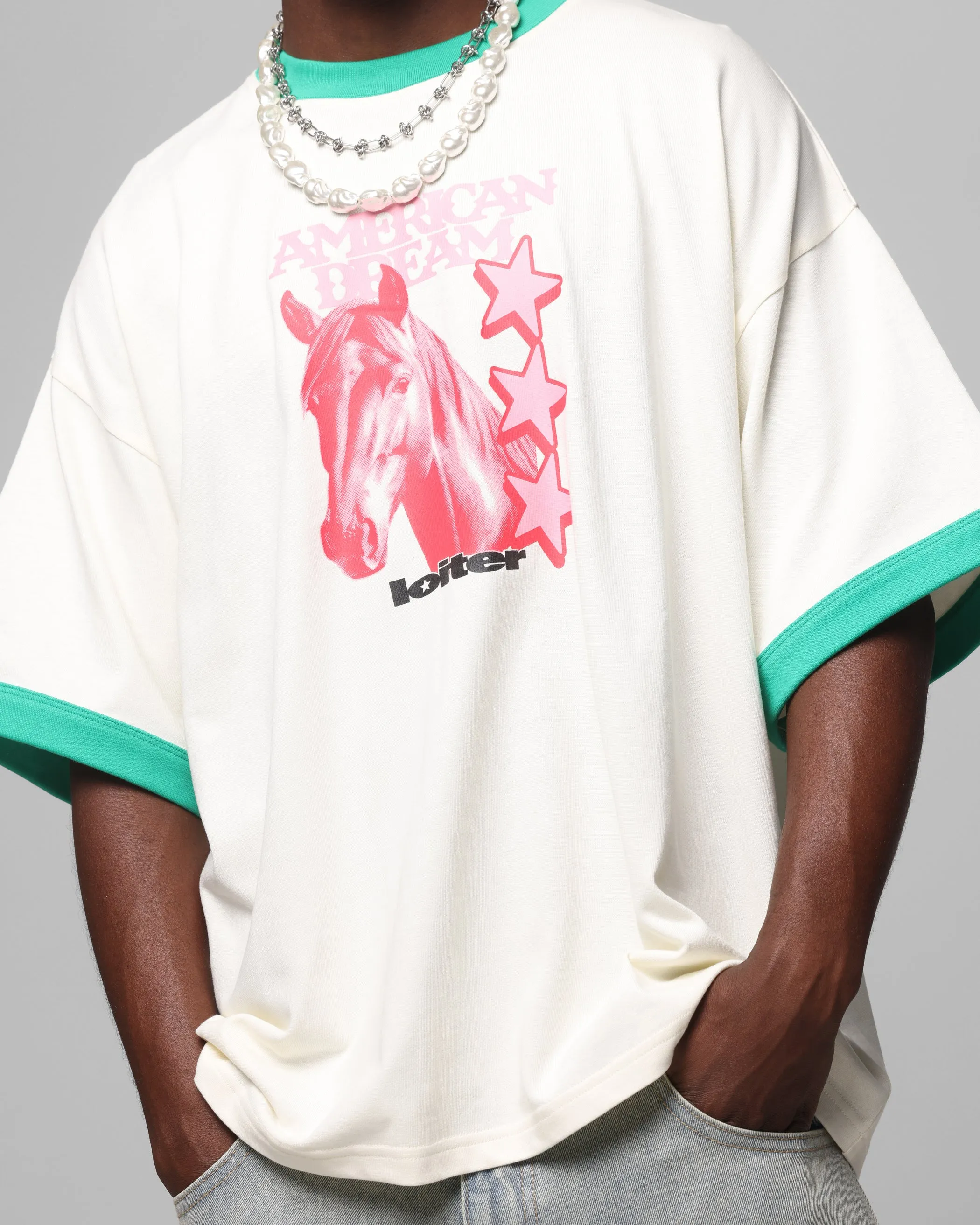 Loiter Western Front Ringer T-Shirt White/Green