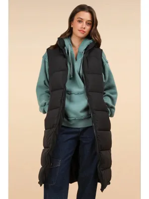 Long Puffer Vest with Pockets