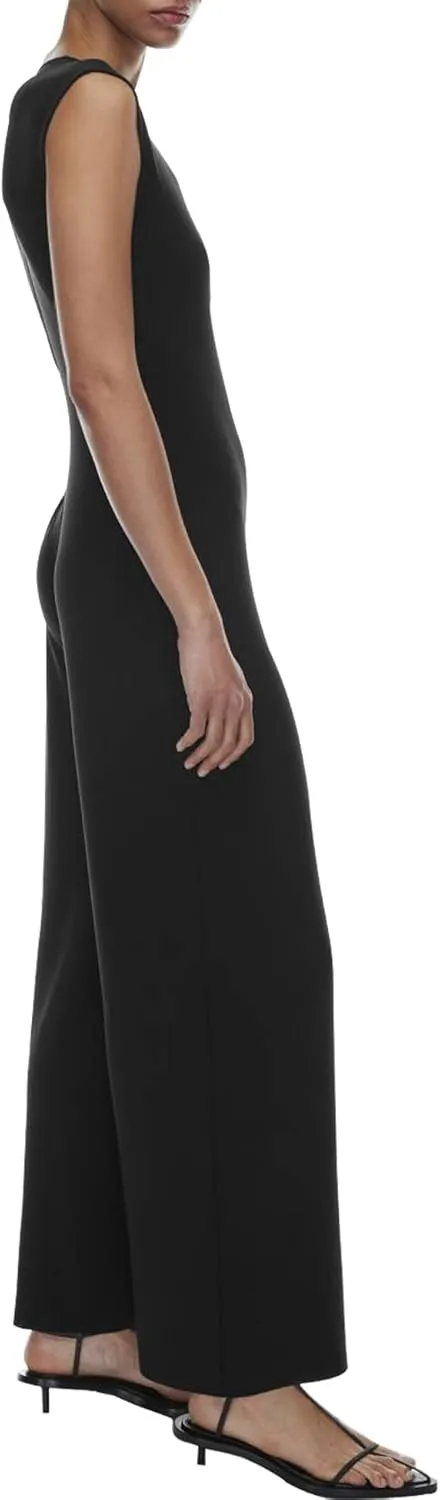 LuFeng Women's Summer One Piece Jumpsuits Sleeveless Back Zipper Crew Neck Wide Leg Pants Rompers