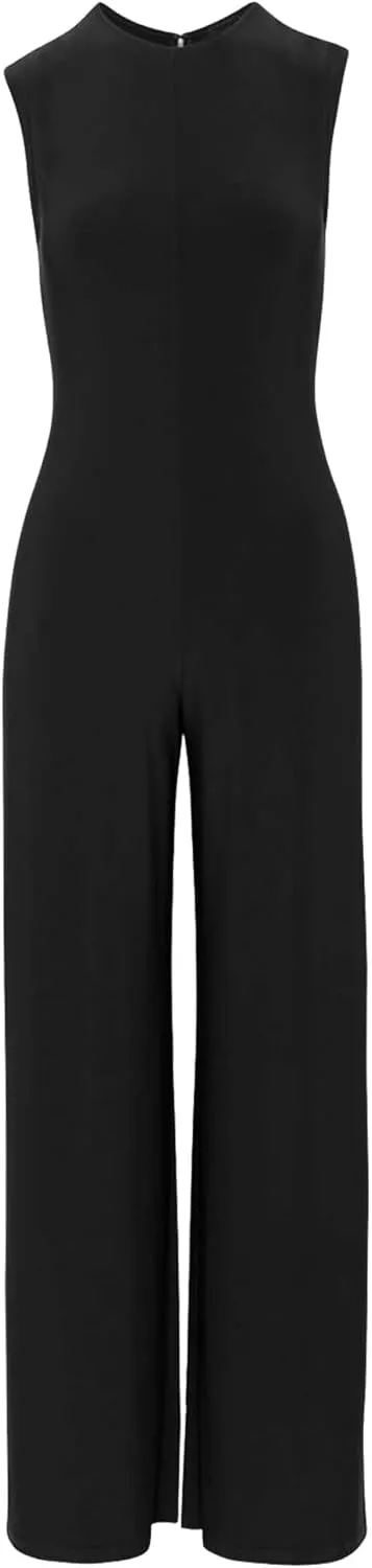 LuFeng Women's Summer One Piece Jumpsuits Sleeveless Back Zipper Crew Neck Wide Leg Pants Rompers