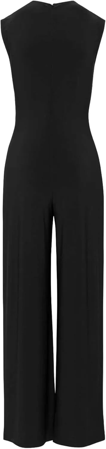 LuFeng Women's Summer One Piece Jumpsuits Sleeveless Back Zipper Crew Neck Wide Leg Pants Rompers