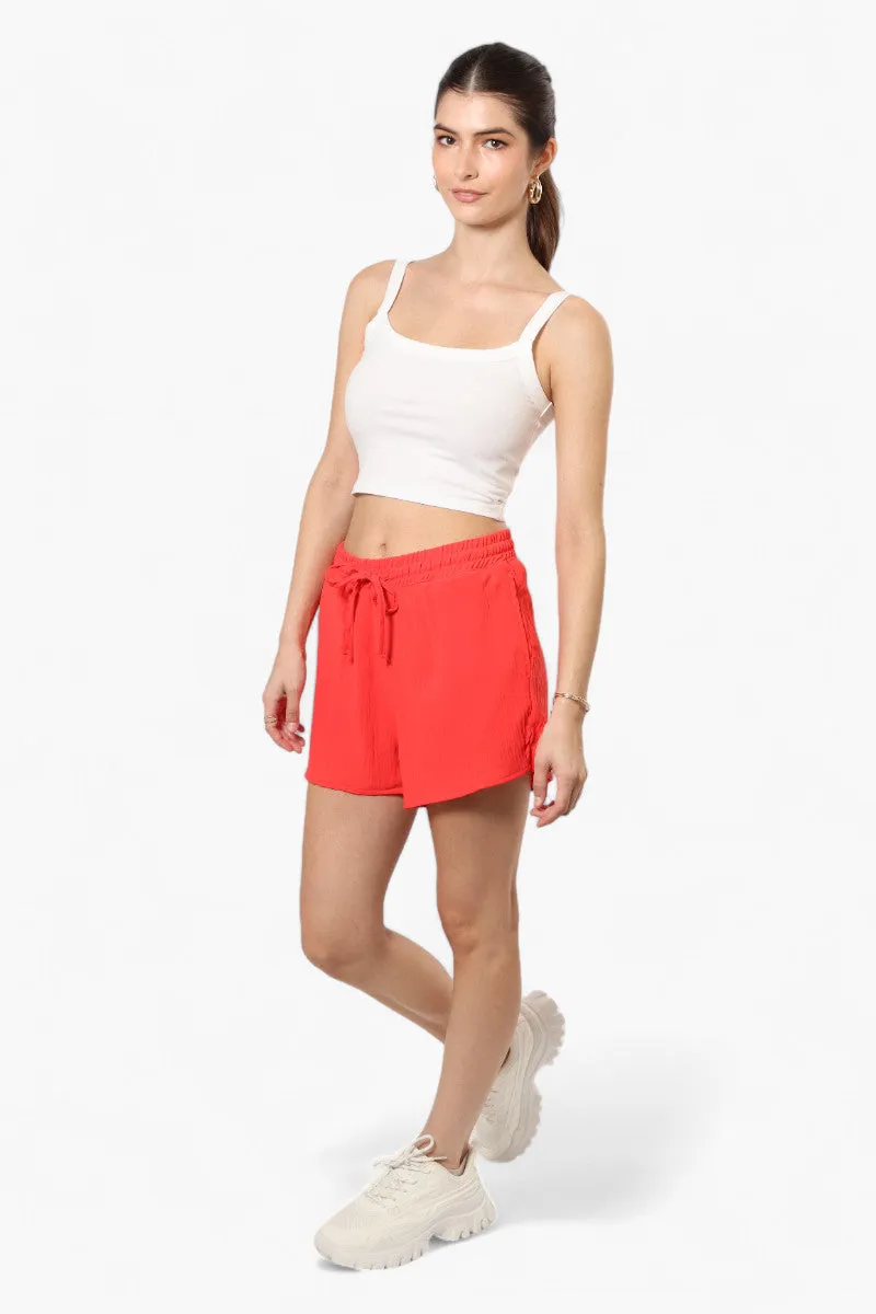 Magazine Solid Basic Drawstring Shorts - Coral