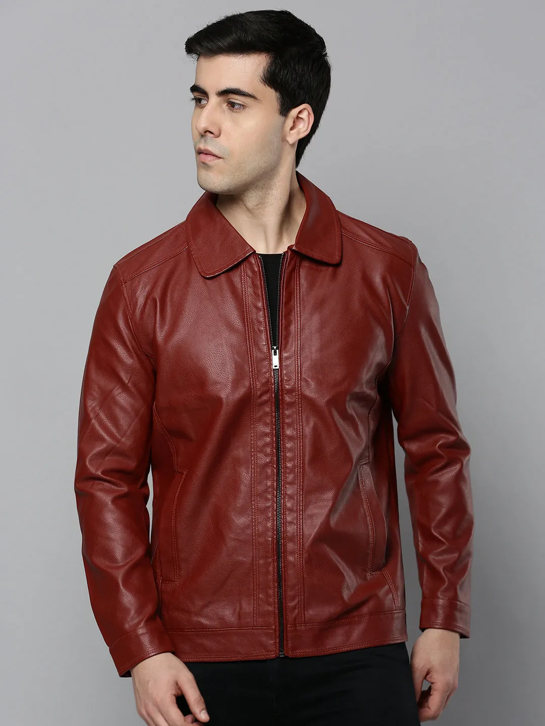 Men Rust Leather Bomber Jacket