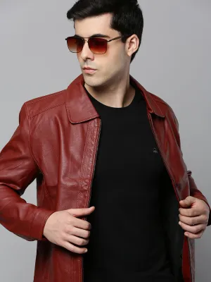 Men Rust Leather Bomber Jacket