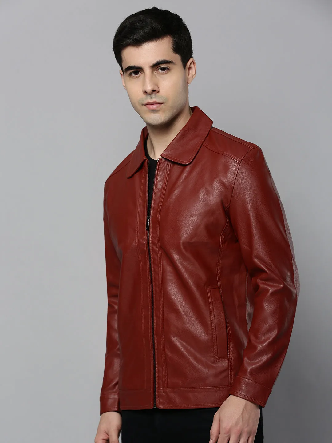 Men Rust Leather Bomber Jacket
