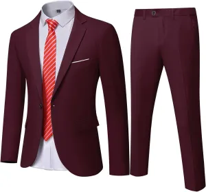 Men's 2 Pieces Slim Fit Suit Set, One Button Solid Jacket Pants for Party, Business, Wedding, Homecoming