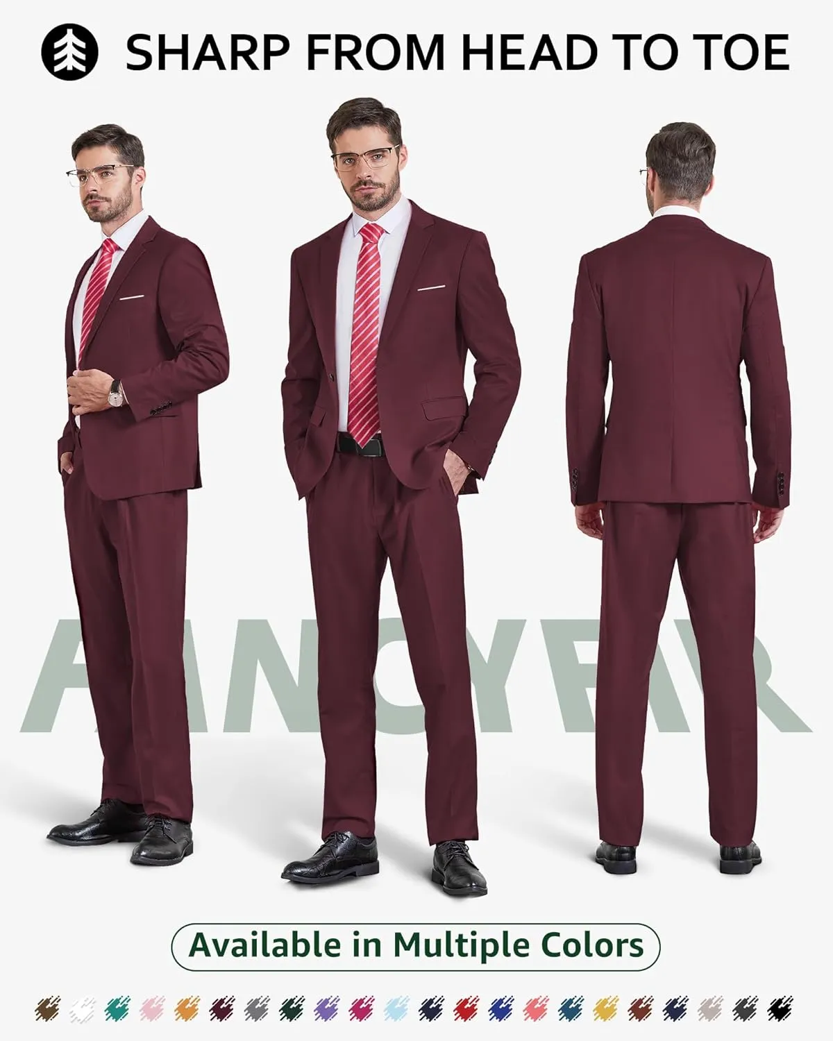 Men's 2 Pieces Slim Fit Suit Set, One Button Solid Jacket Pants for Party, Business, Wedding, Homecoming