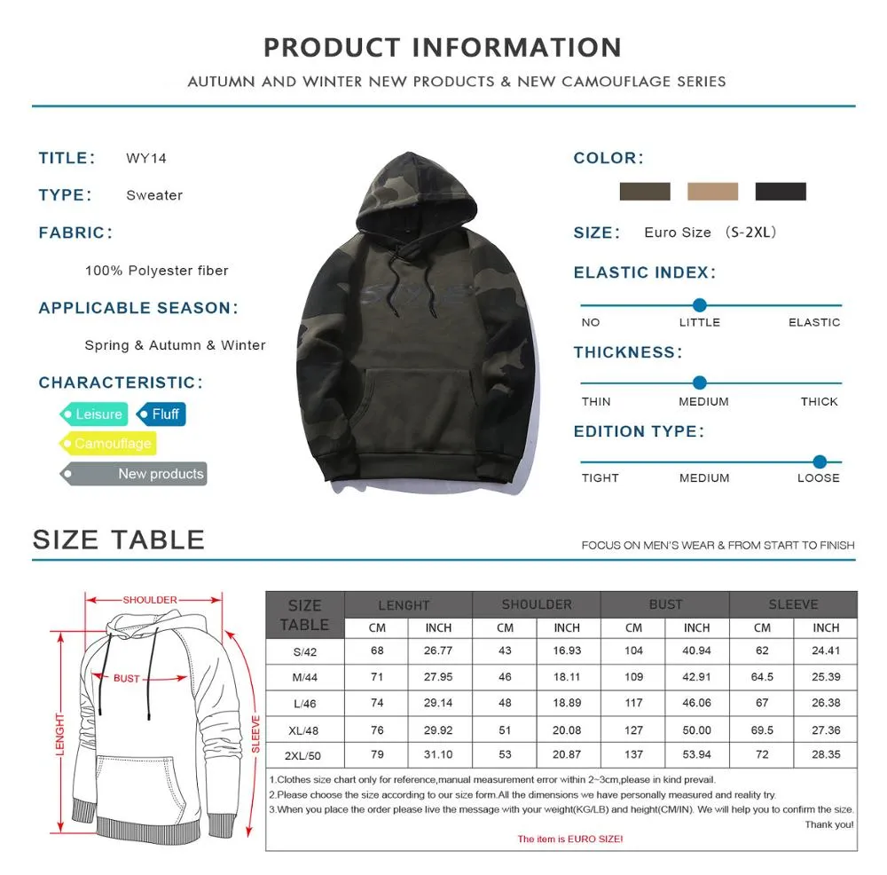 Men's Casual Camouflage Hoodies Military Fleece Coats