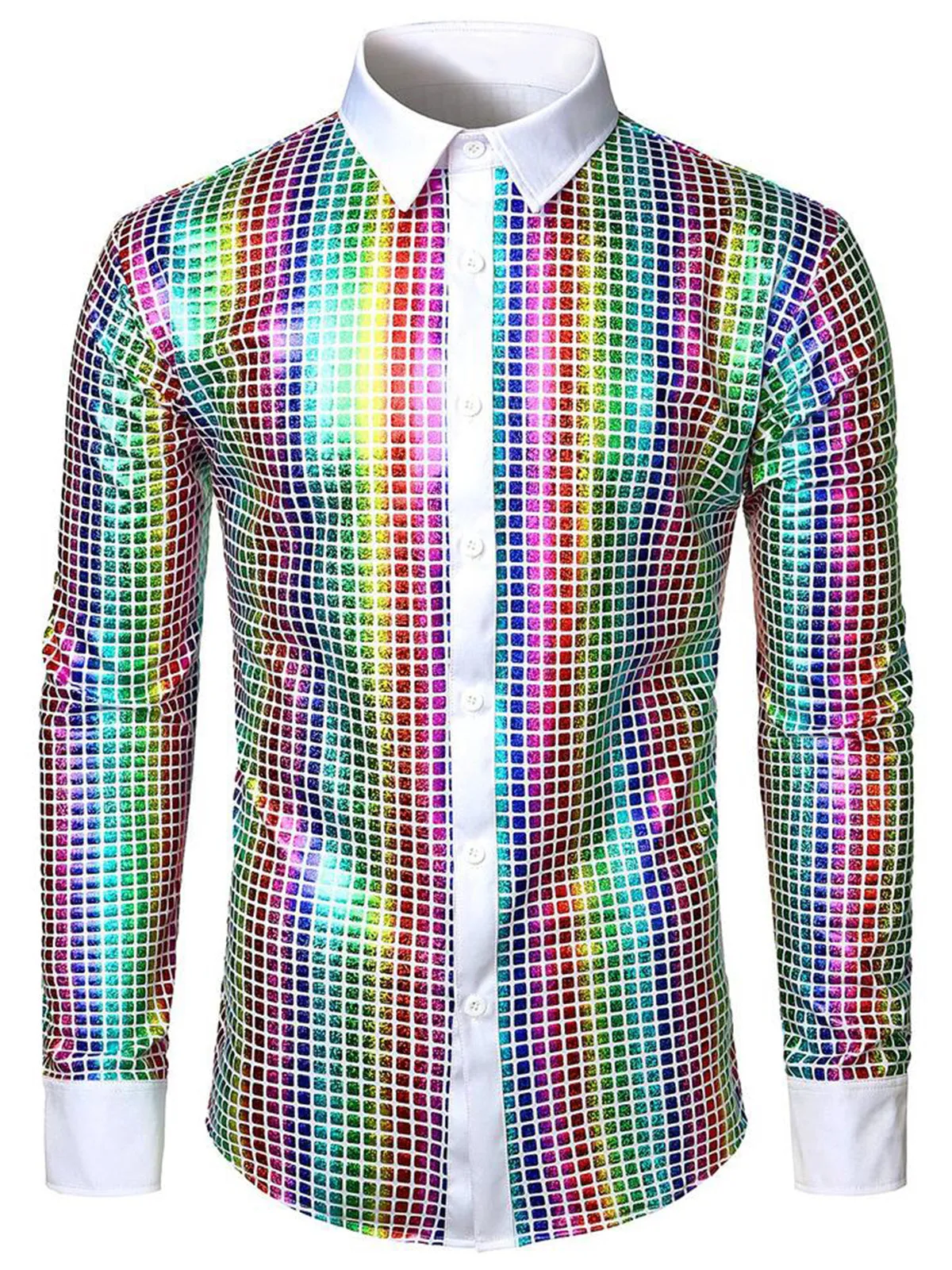 Men's Dress Shirt Sequins Button Down Long Sleeve Shirts Disco Party Costume