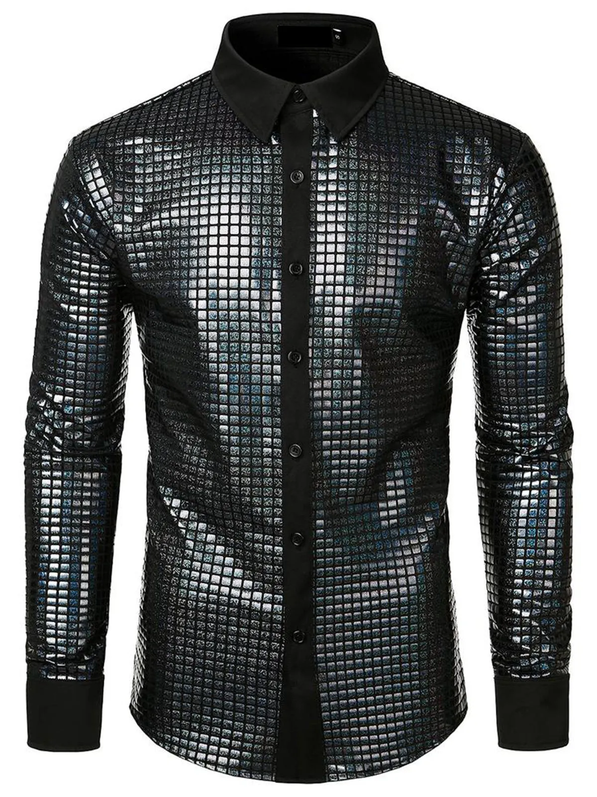 Men's Dress Shirt Sequins Button Down Long Sleeve Shirts Disco Party Costume