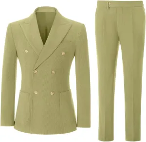 Mens Slim Fit Suit 2 Piece Corduroy Suits Double Breasted Suit Blazer Jacket Pants Set Formal Wedding Prom Tuxedos
