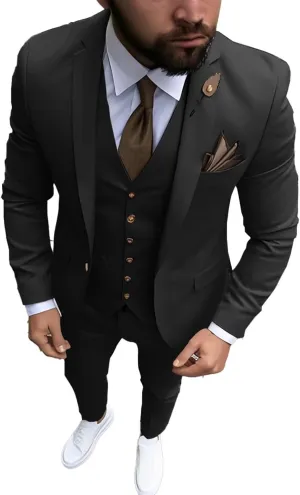 Men's Suit Formal Jacket Pants Vest 3-Piece Set Wedding Tuxedo Groom Slim Fit Blazer Work Clothes