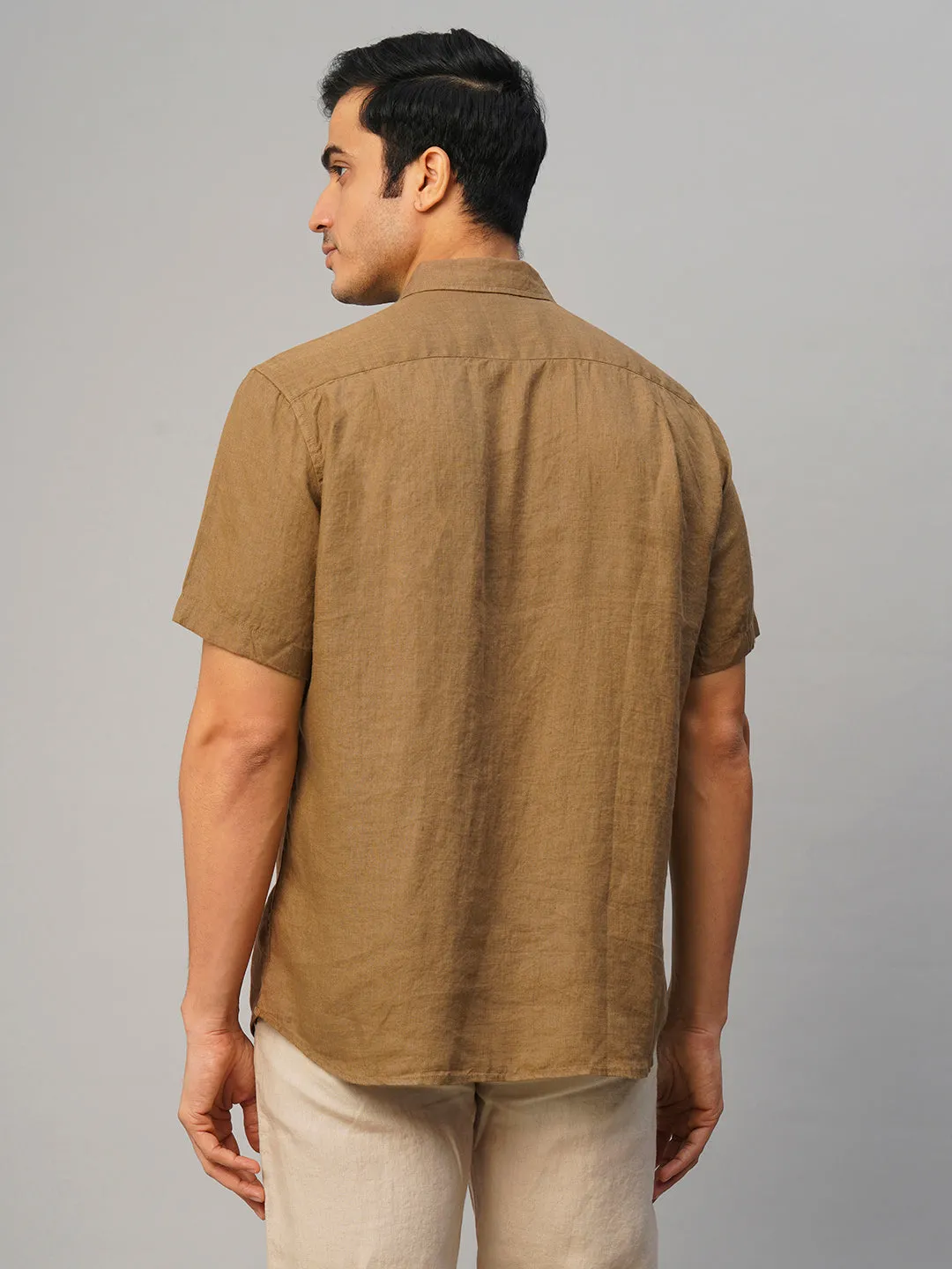 Men's Tobacco 100% Linen Regular Fit Shirt