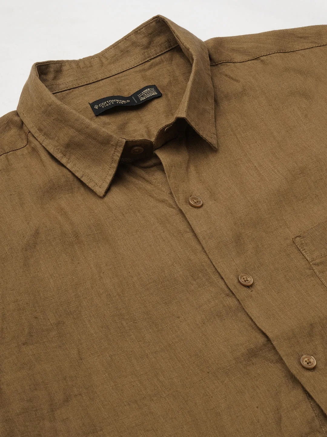 Men's Tobacco 100% Linen Regular Fit Shirt