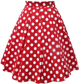 Midi Skirt for Women Women Vintage Pleated Skirt Polka Dot Skirt A-line Printed Mid Skirts Women Skirts Summer